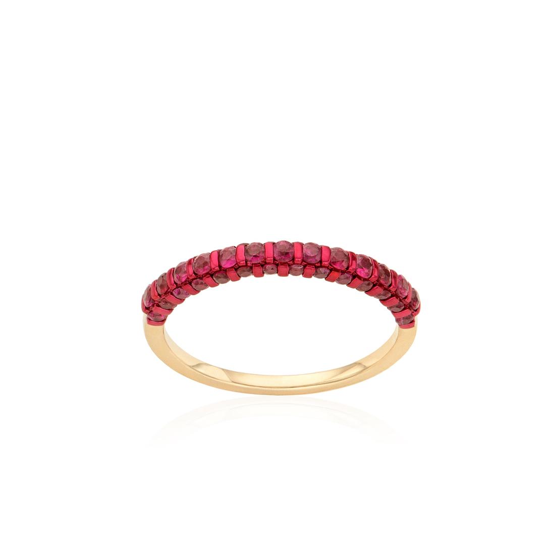 Three Sided Yellow Gold Ruby Band