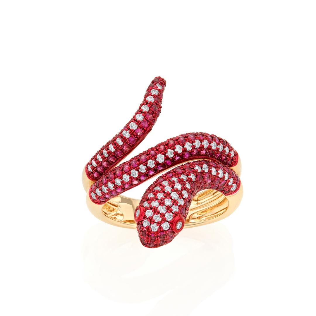 Snake Wrap Ring with Rubies and Diamonds