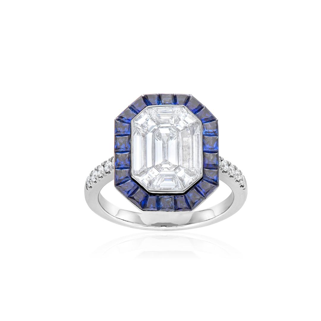 Diamond Cluster Ring with Sapphire Halo