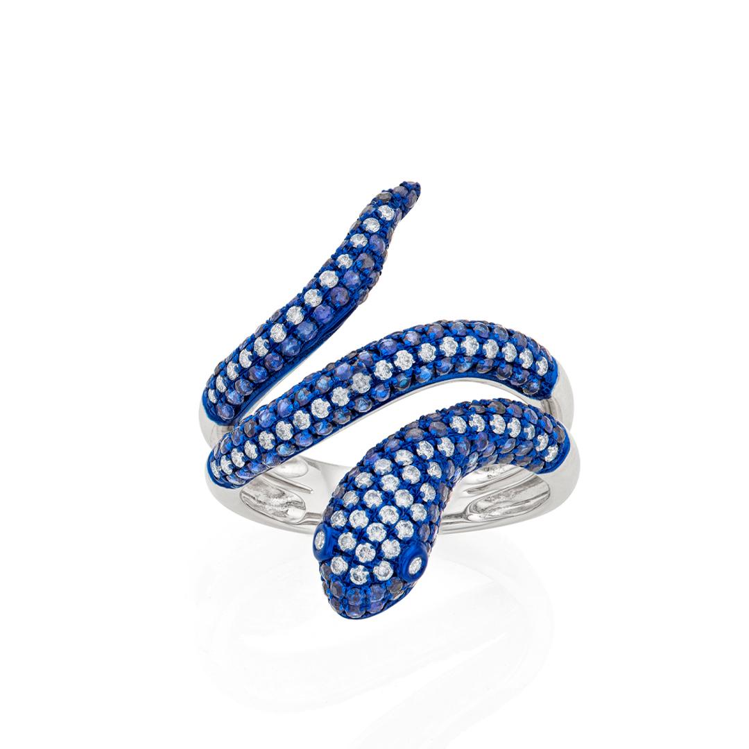 Snake Wrap Ring with Sapphires and Diamonds