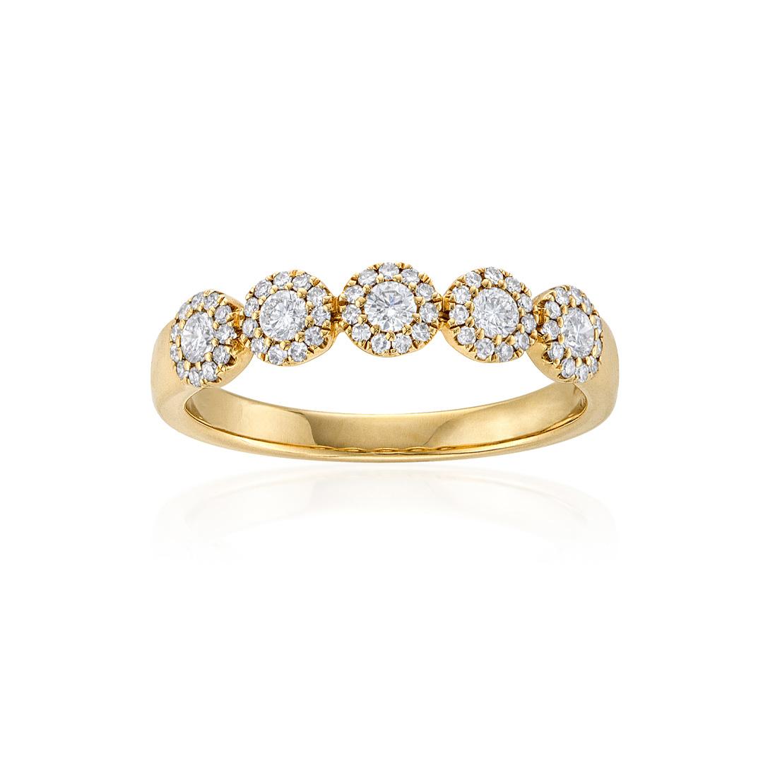 Five Halo Diamond Yellow Gold Band 0