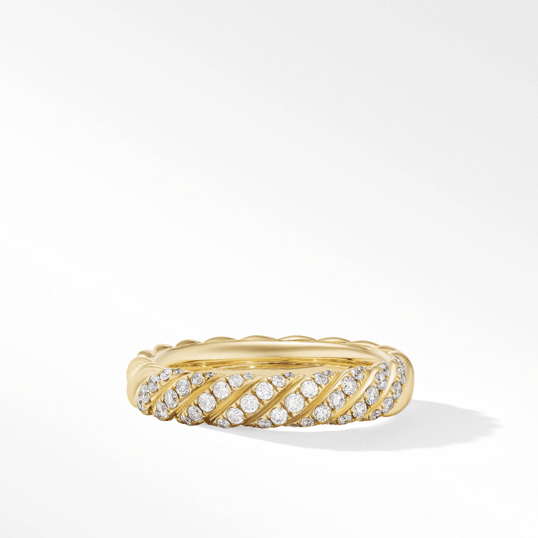 David Yurman Sculpted Cable Band in Yellow Gold with Diamonds, size 7 0