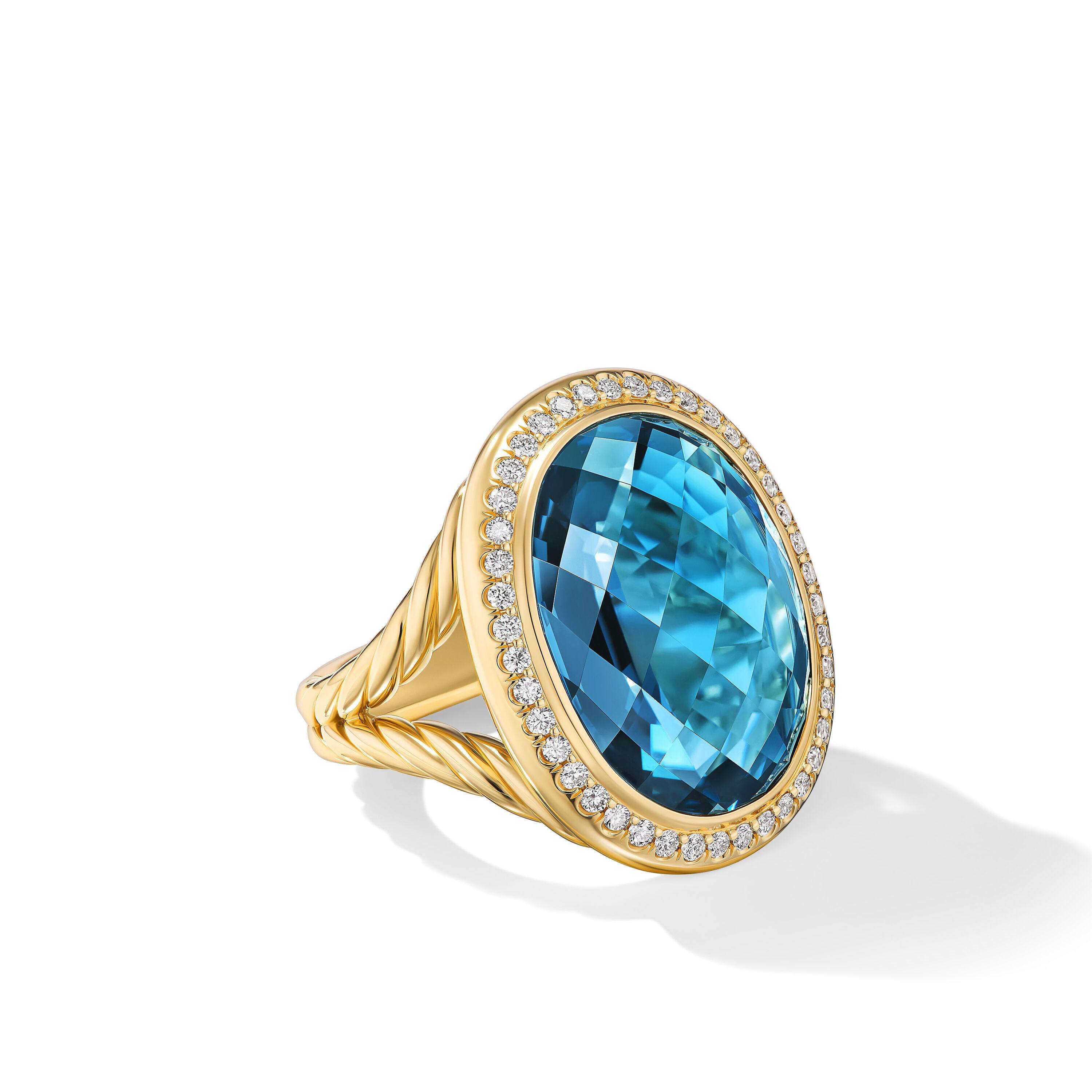 David Yurman Albion Oval Ring in 18K Yellow Gold with Hampton Blue Topaz and Diamonds