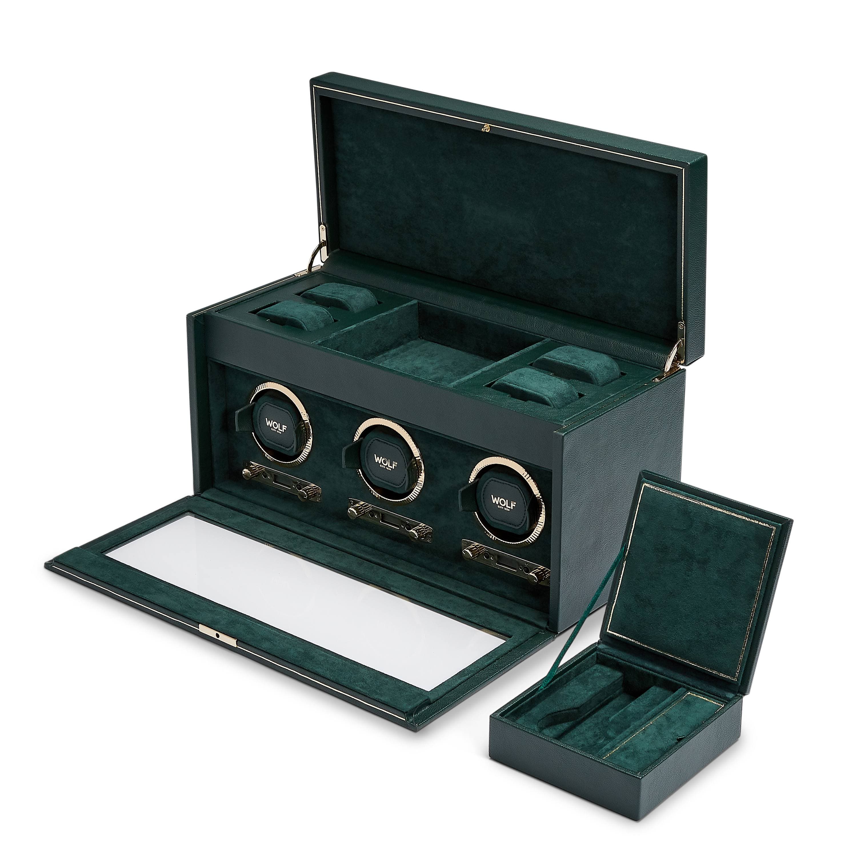 British Racing Green Triple Watch Winder | Open Side View 2