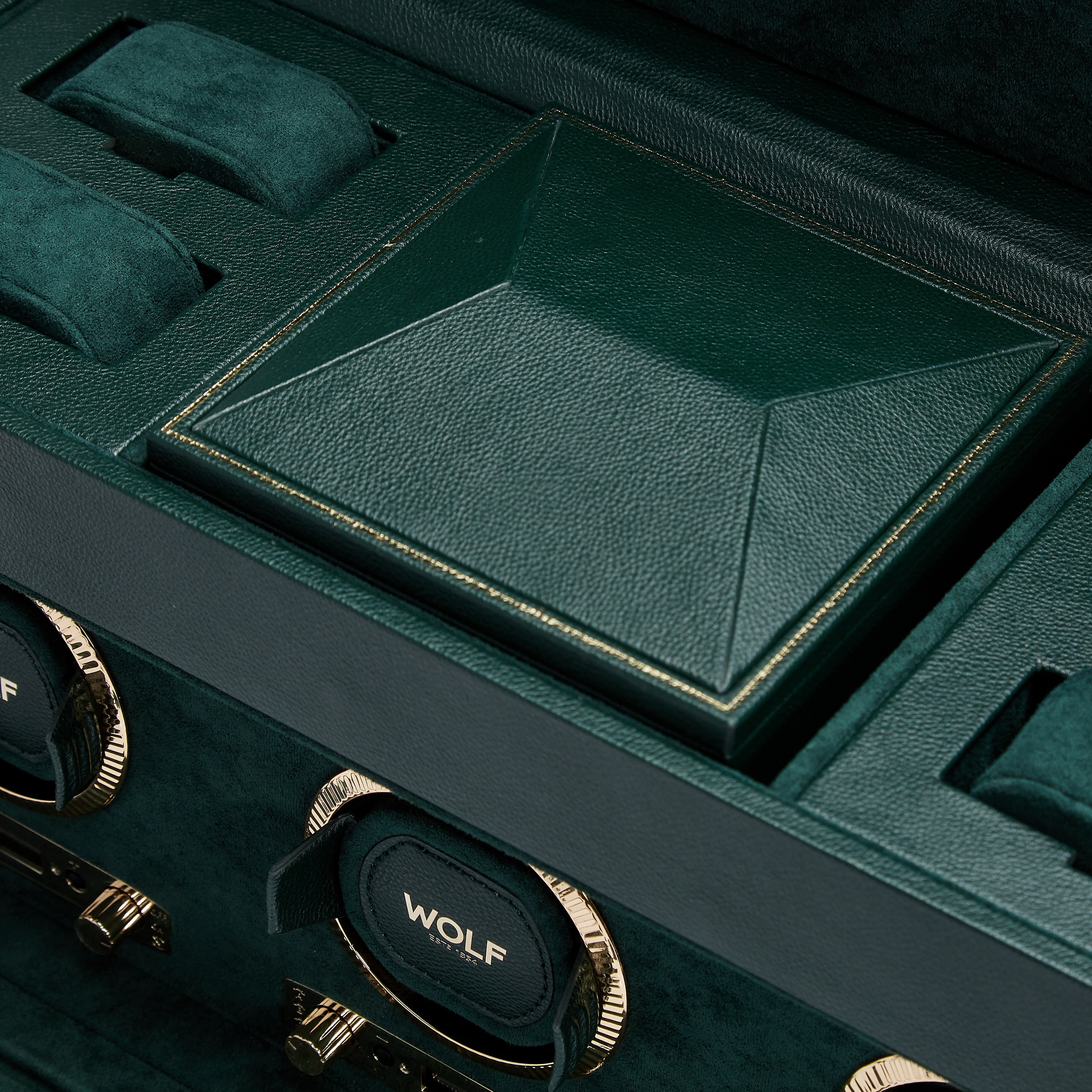 British Racing Green Triple Watch Winder | Detail View