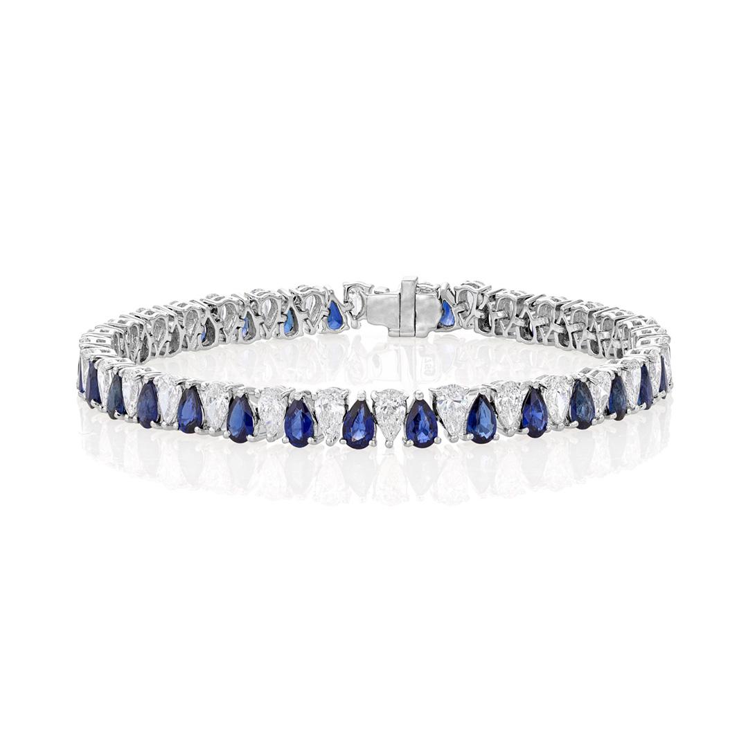 Pear Shape Sapphire and Diamond Tennis Bracelet 0