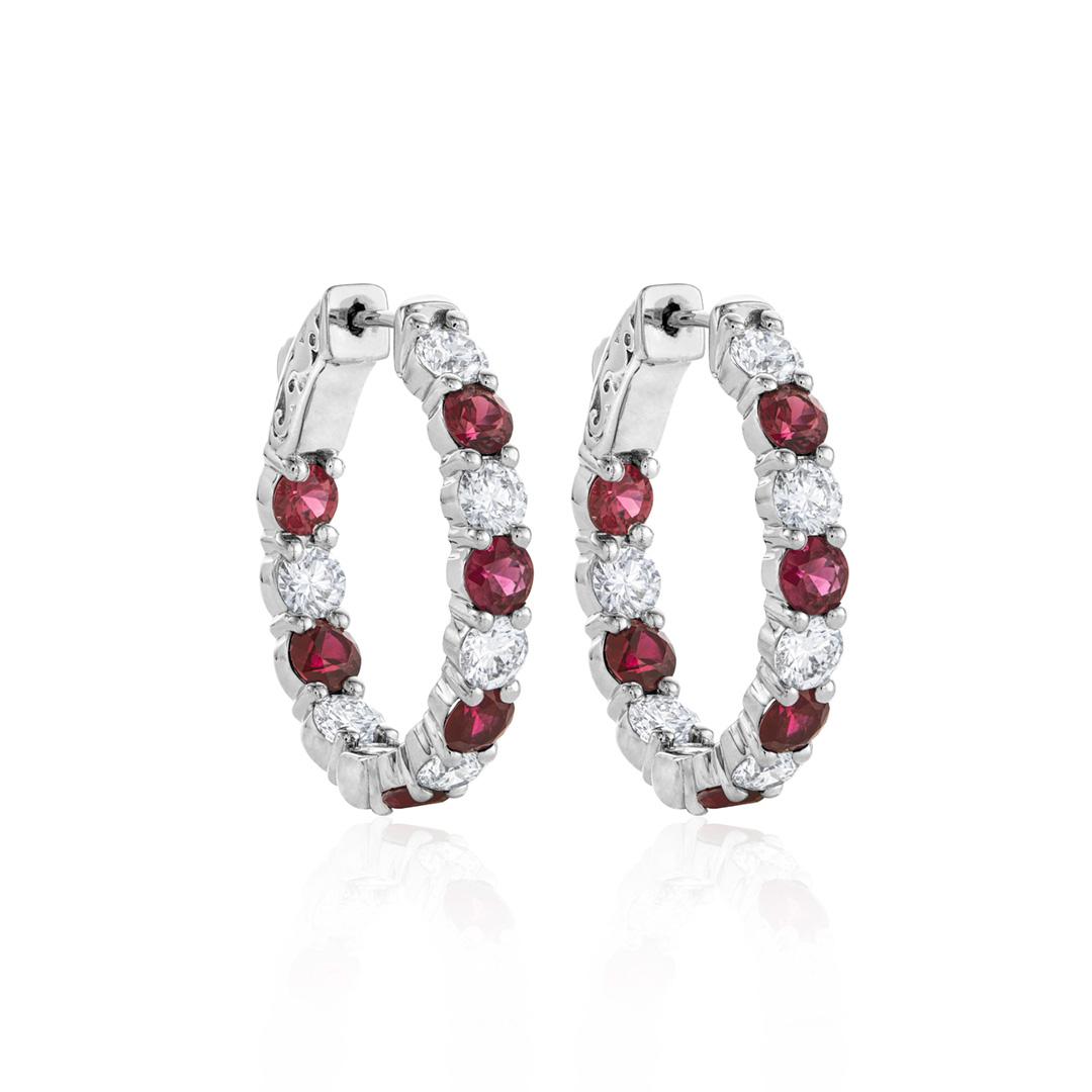 Ruby and Diamond 21mm Hoop Earrings 0