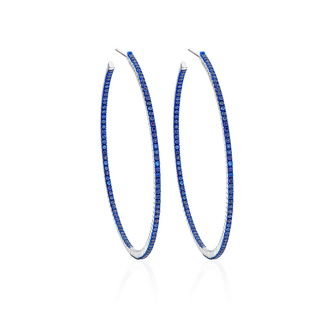 XL Blue Sapphire Hoop Earrings