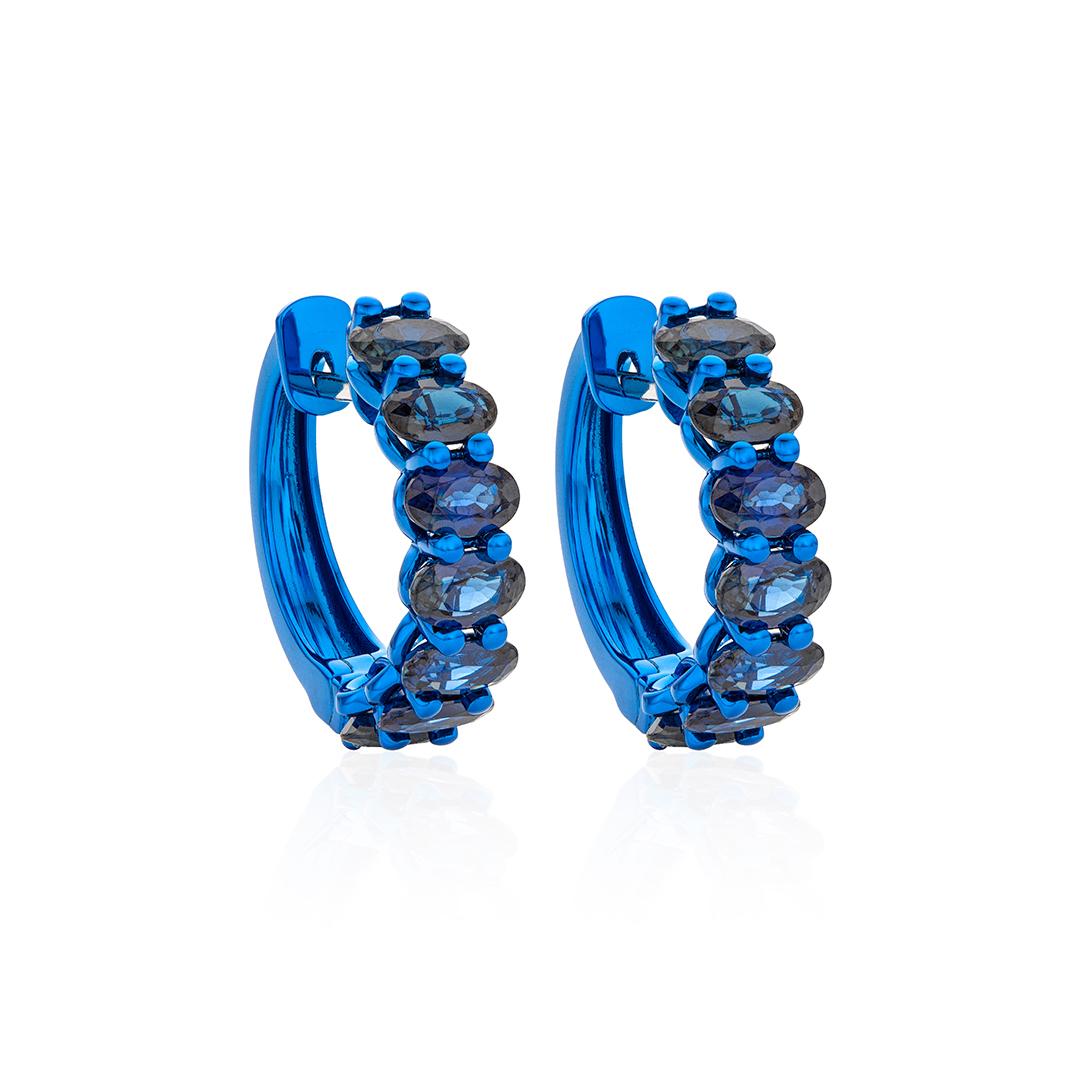 Oval Sapphire and Blue Gold Hoop Earrings