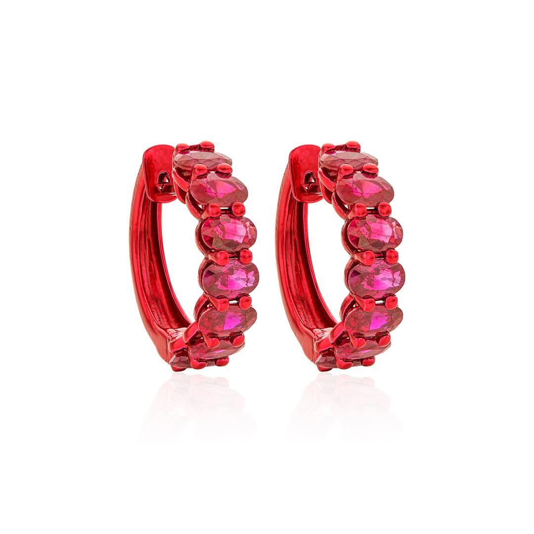 Oval Ruby and Red Gold Hoop Earrings 0