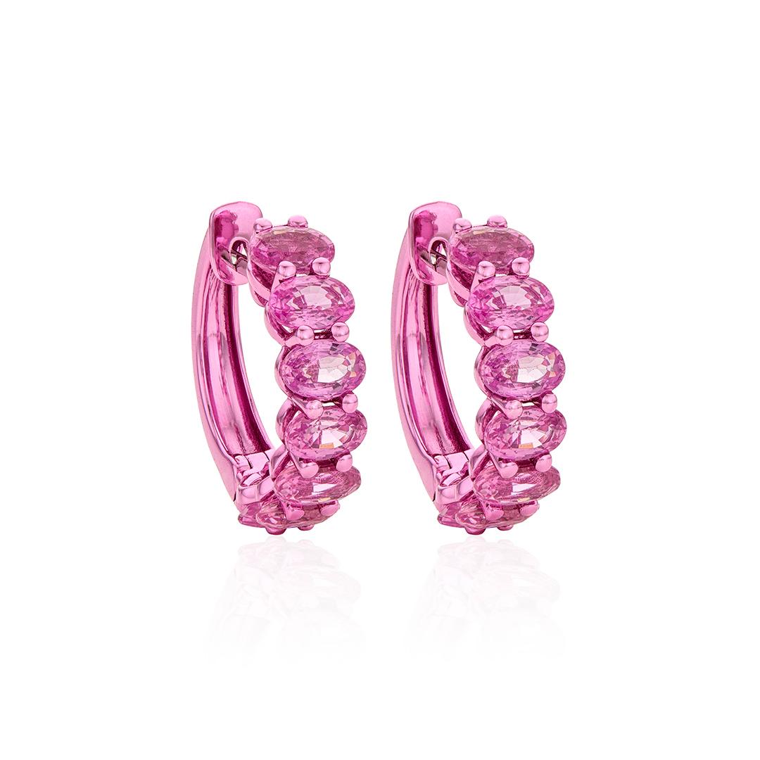 Oval Pink Sapphire and Pink Gold Hoop Earrings