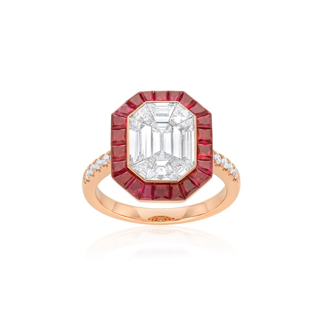 Diamond Cluster Ring with Ruby Halo 0