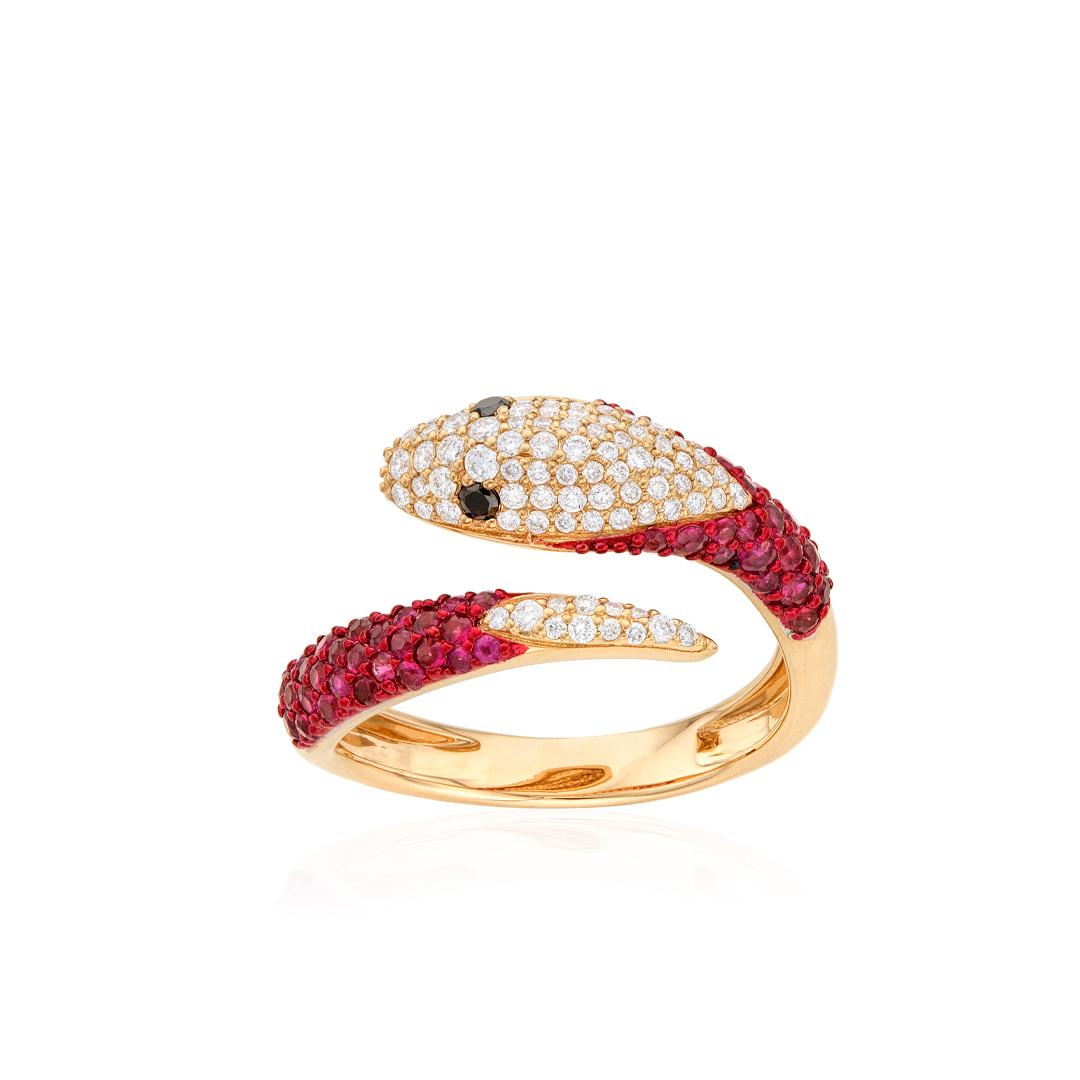 Ruby and Diamond Yellow Gold Snake Ring 0