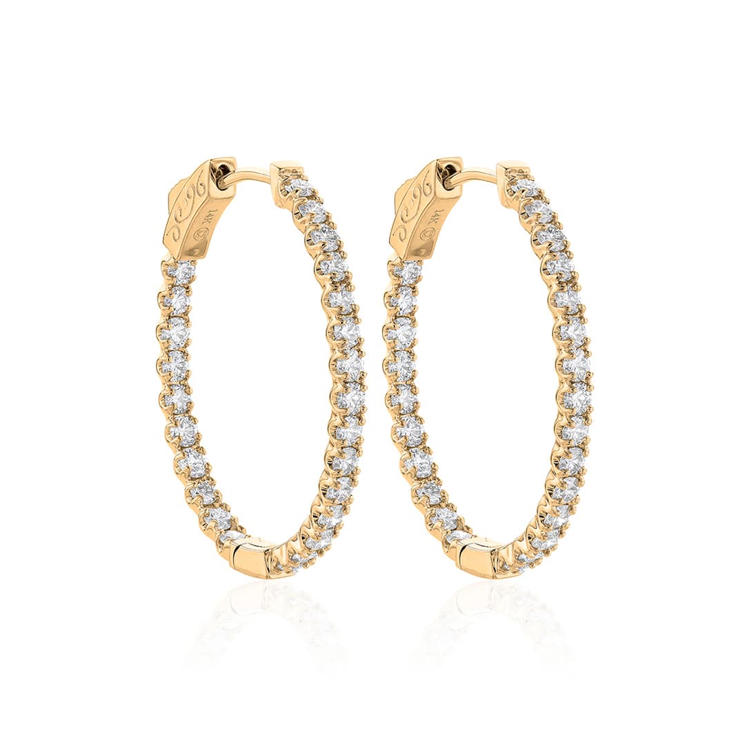 2.00 CTW Diamond Yellow Gold Oval in & Out Hoop Earrings