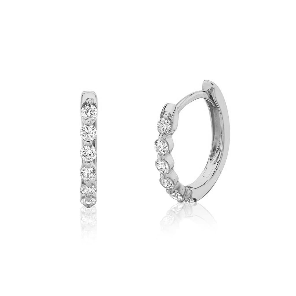 White Gold Shared Prong Diamond Huggie Hoops