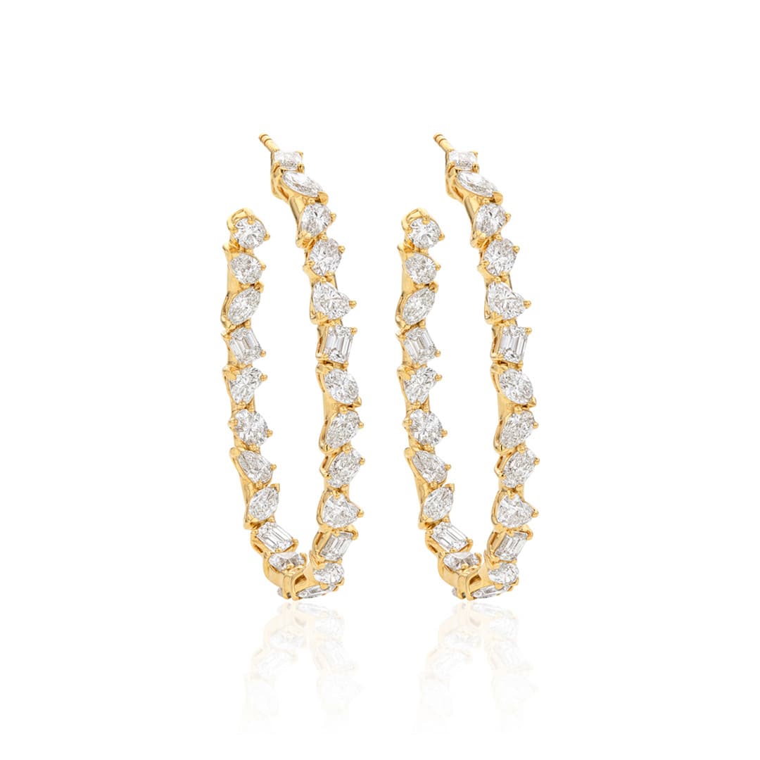 Mixed Shape 30mm Diamond Hoop Earrings in Yellow Gold