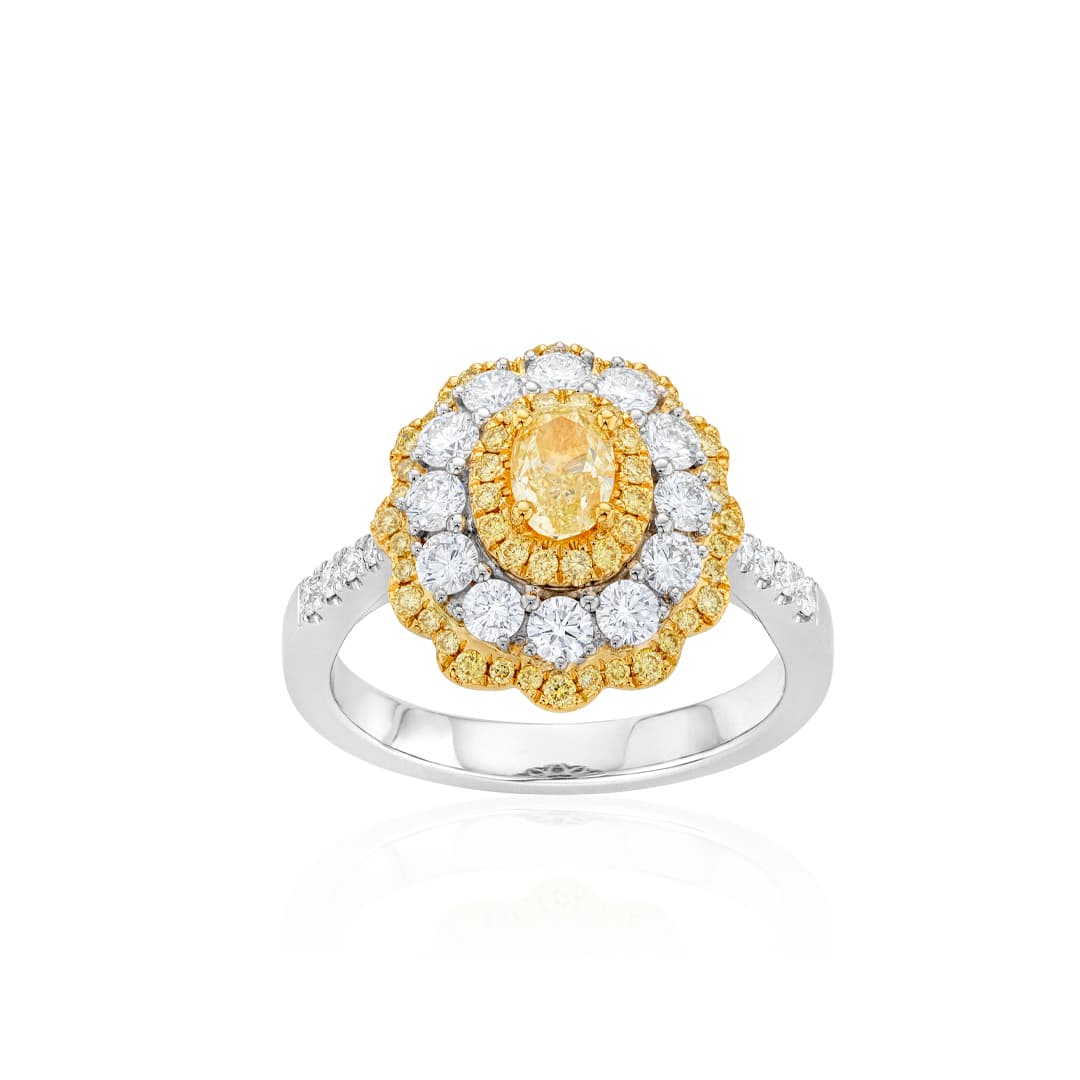 White & Yellow Diamond Oval Halo Ring 0