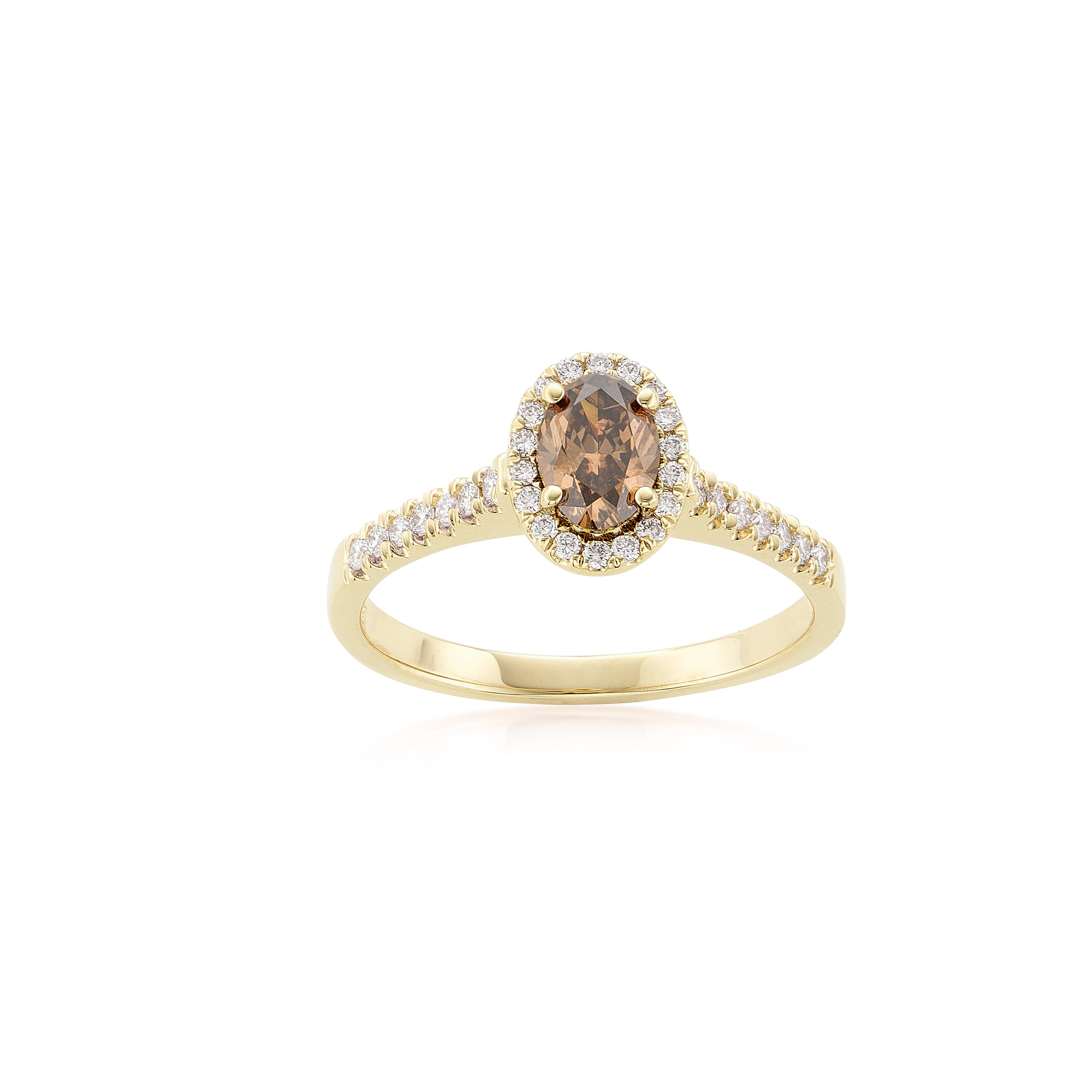 .51 CT Oval Brown Diamond Halo Engagement Ring in Yellow Gold 0