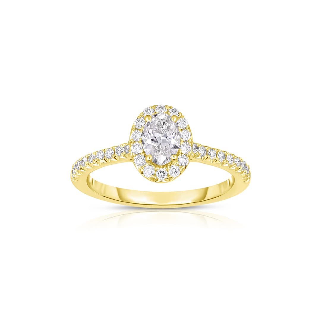 .49 CT Oval Diamond Halo Engagement Ring in Yellow Gold