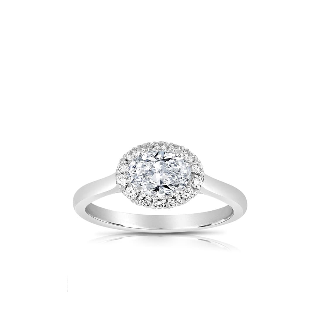 .70 CT East West Oval Diamond Halo Engagement Ring 0