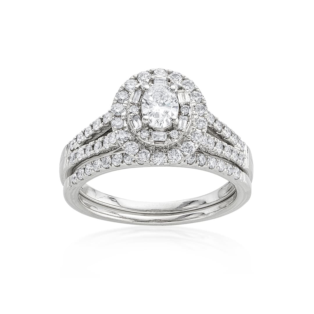 1.00 CTW Oval Cut Diamond Bridal Ring Set with Double Diamond Halo