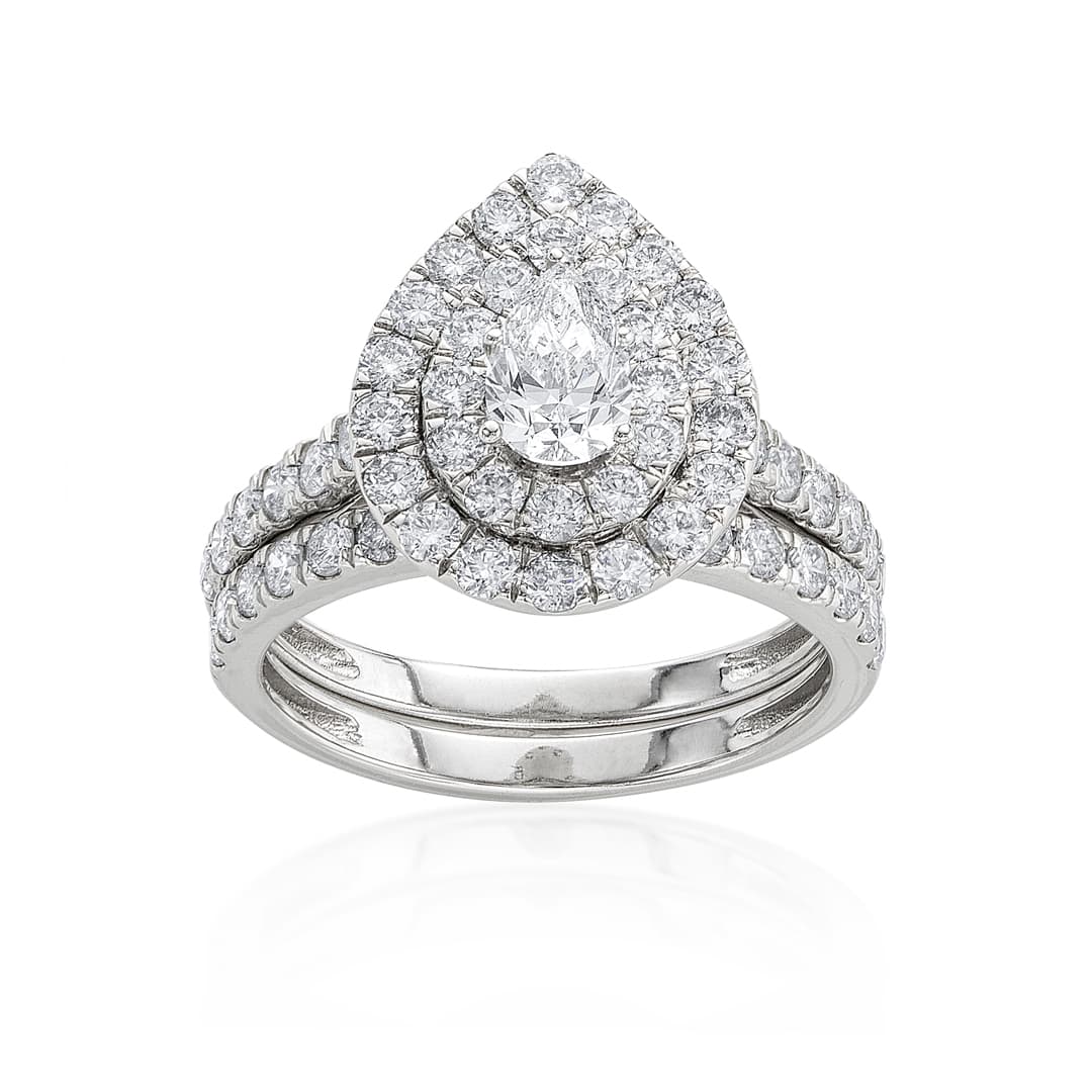 2.00 CTW Pear Cut Diamond Bridal Ring Set with Double Halo