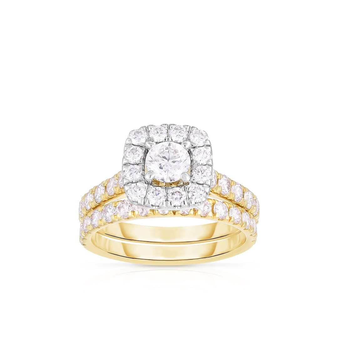 2.01 CTW Diamond Bridal Ring Set with Cushion Shaped Halo