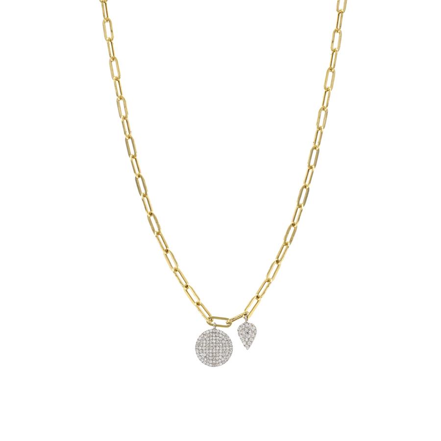 Polished Link Pave Diamond Double Charm Necklace 0