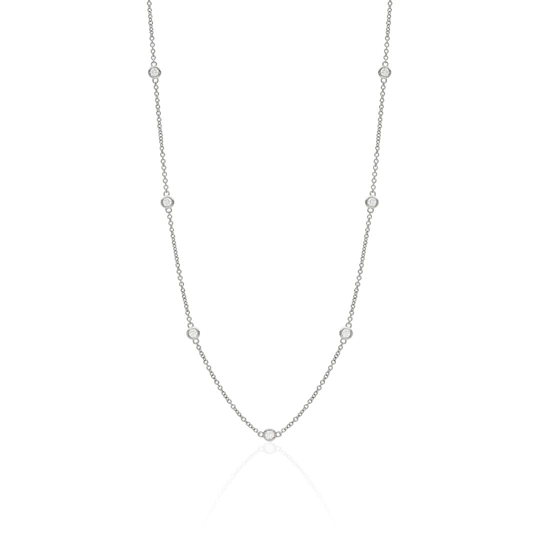 White Gold Station Diamond Bezel Necklace