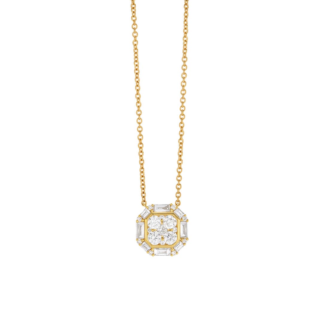 1.13 CTW Round  and Baguette Diamond Necklace