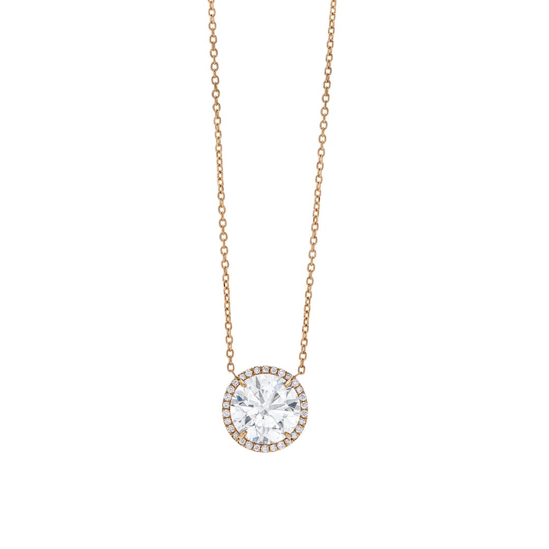 3 CT Round Diamond Halo Necklace in Yellow Gold 0