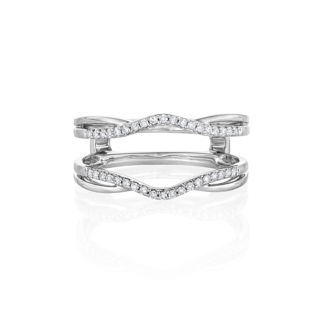 Curved White Gold Diamond Ring Guard Enhancer