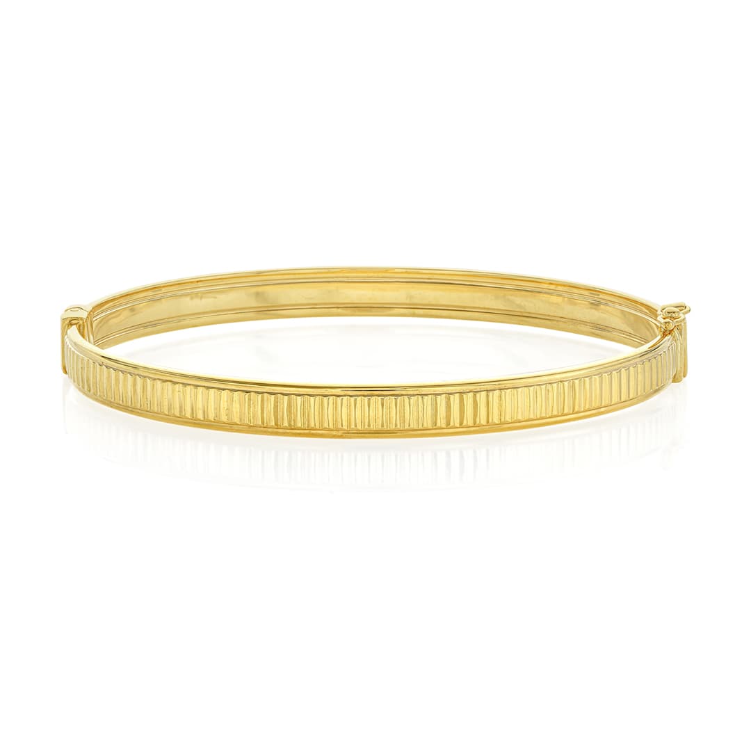 Polished Ribbed Yellow Gold Bangle