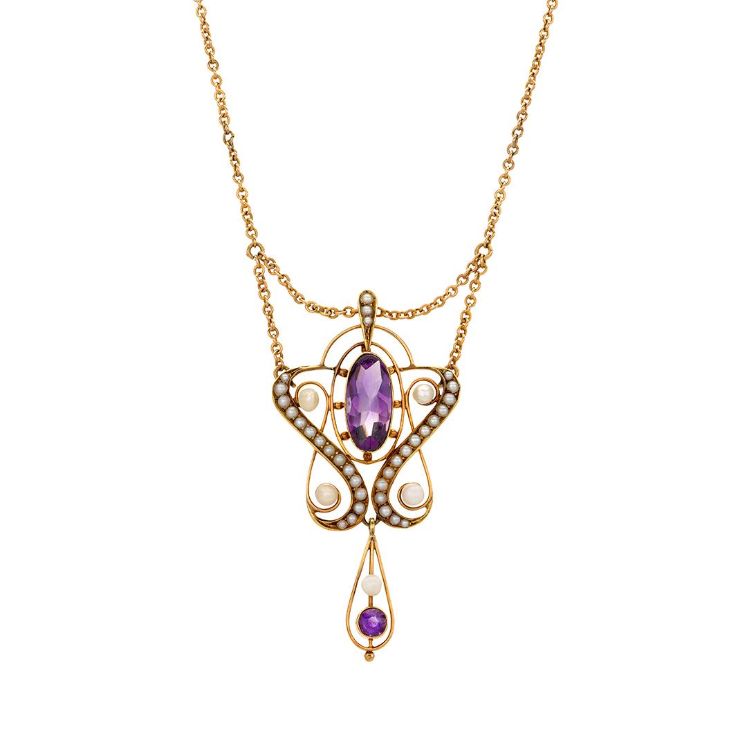 Estate Collection Victorian Amethyst and Pearl Necklace