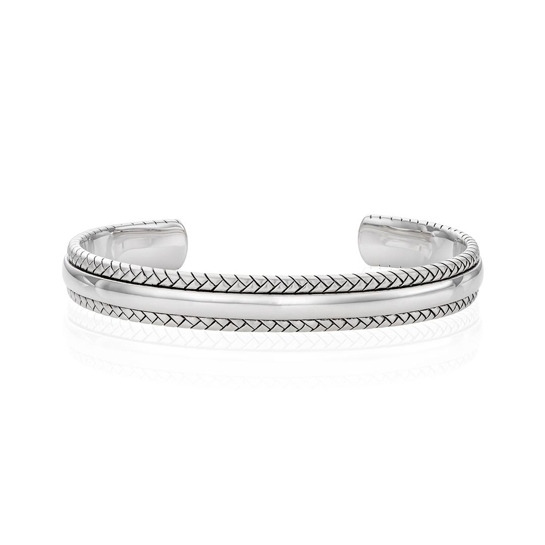 Silver Cuff Bracelet with Rope Edge Details