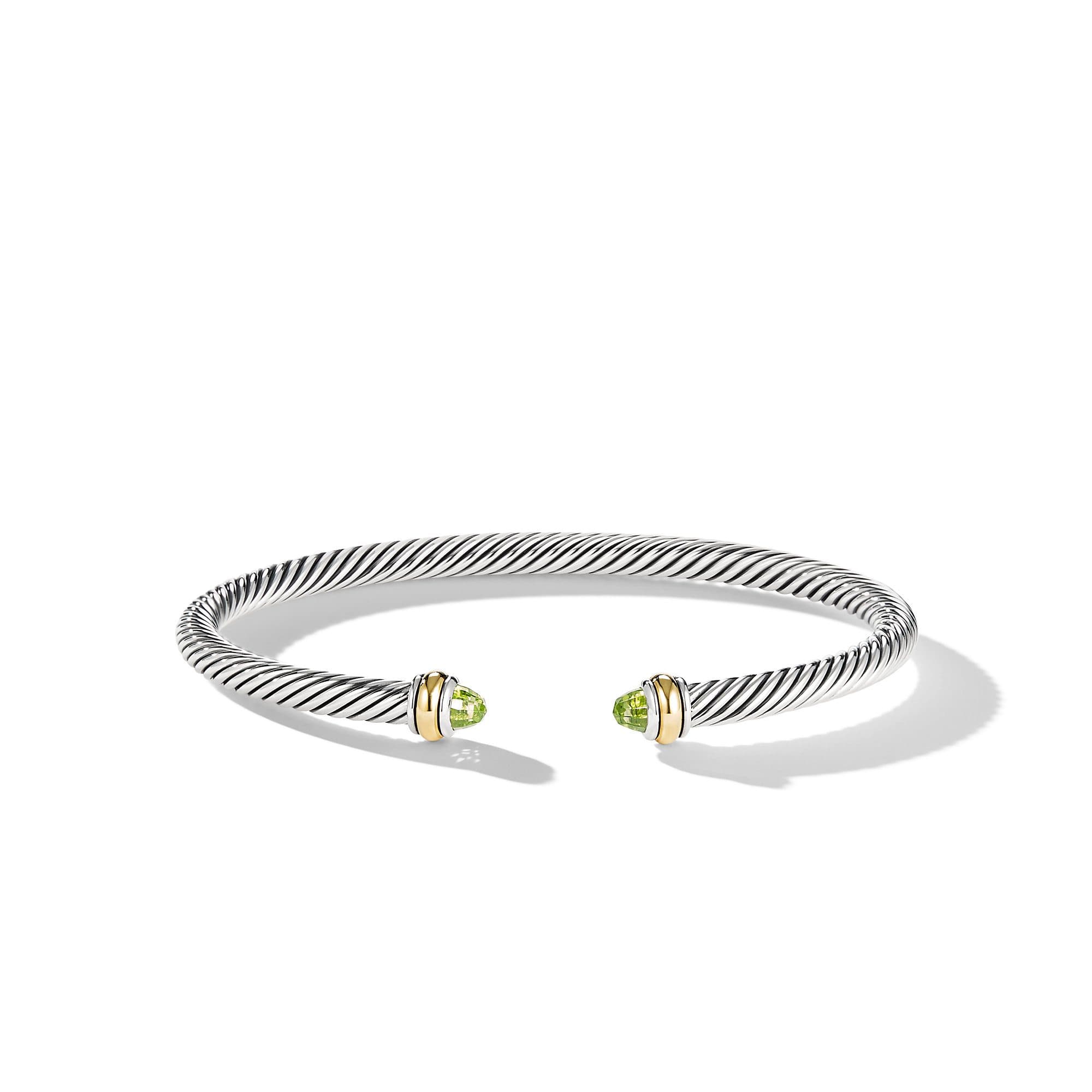 David Yurman Classic Cable 4mm Bracelet in Sterling Silver with Gold and Peridot