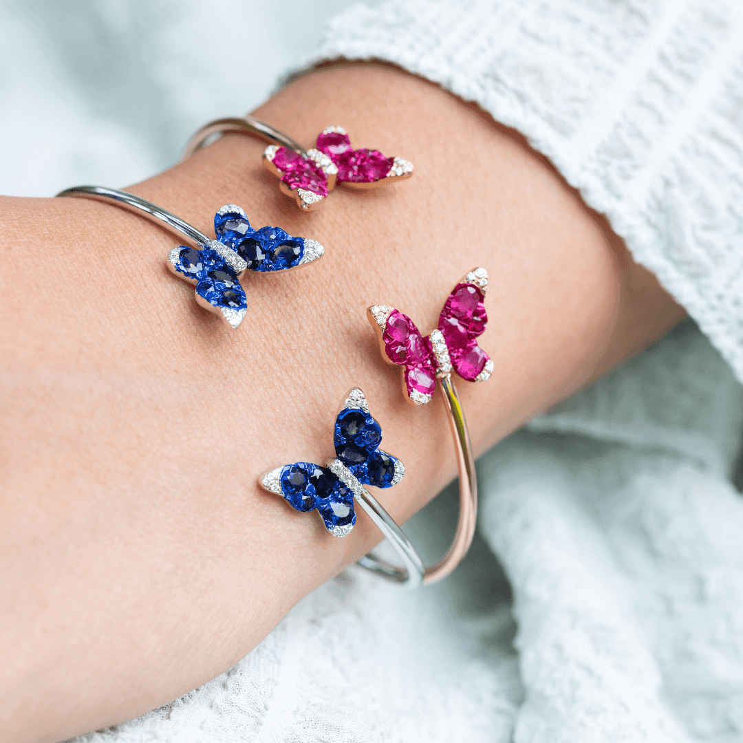 Sapphire and Diamond White Gold Butterfly Cuff Bracelet 1