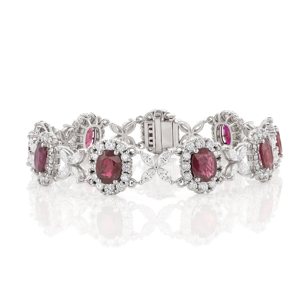 Oval Ruby Bracelet with Diamond Quatrefoil 0