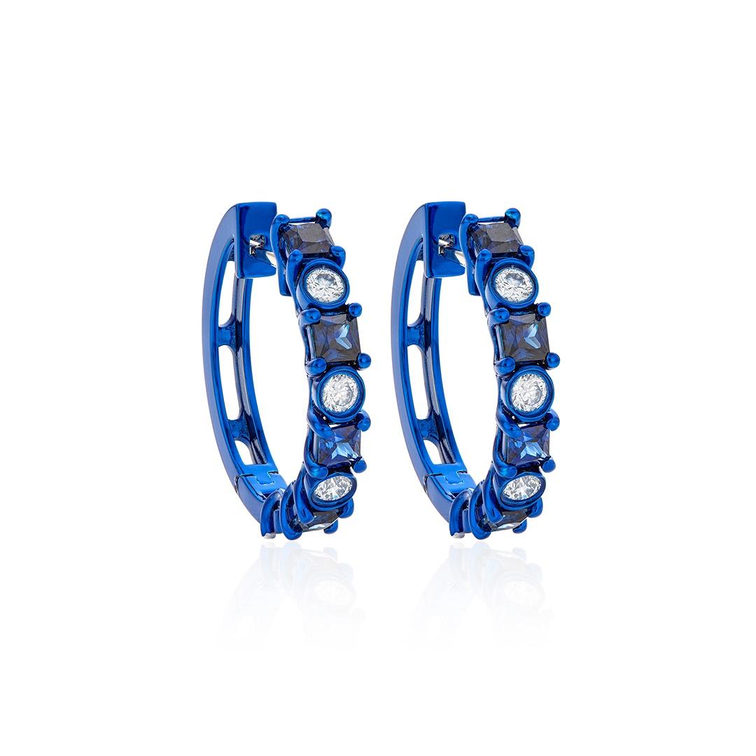 Blue Sapphire and Diamond Blue Gold Hoop Earrings