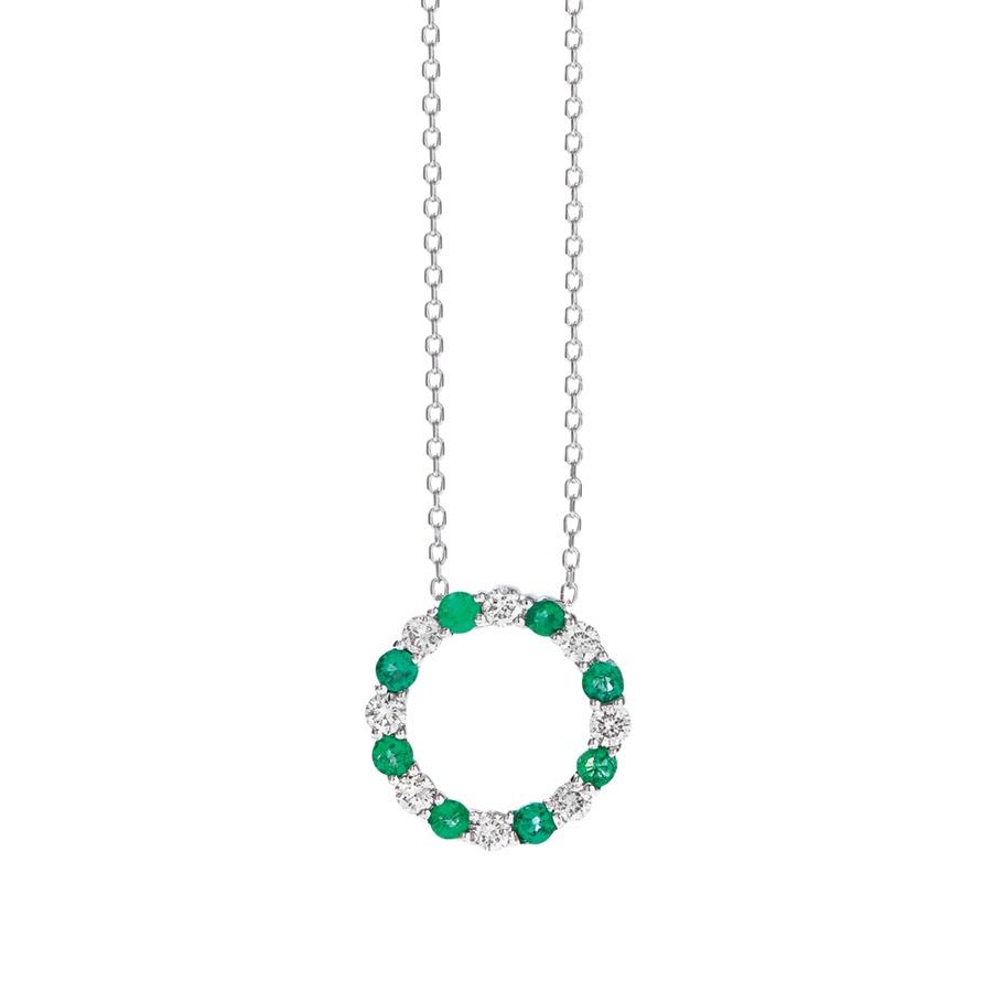 Emerald and Diamond Circle Necklace | Front View
