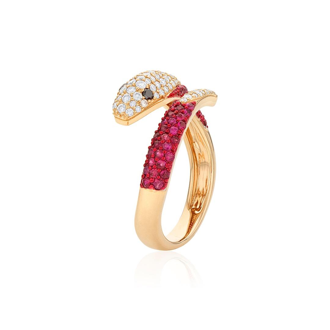 Ruby and Diamond Yellow Gold Snake Ring 1