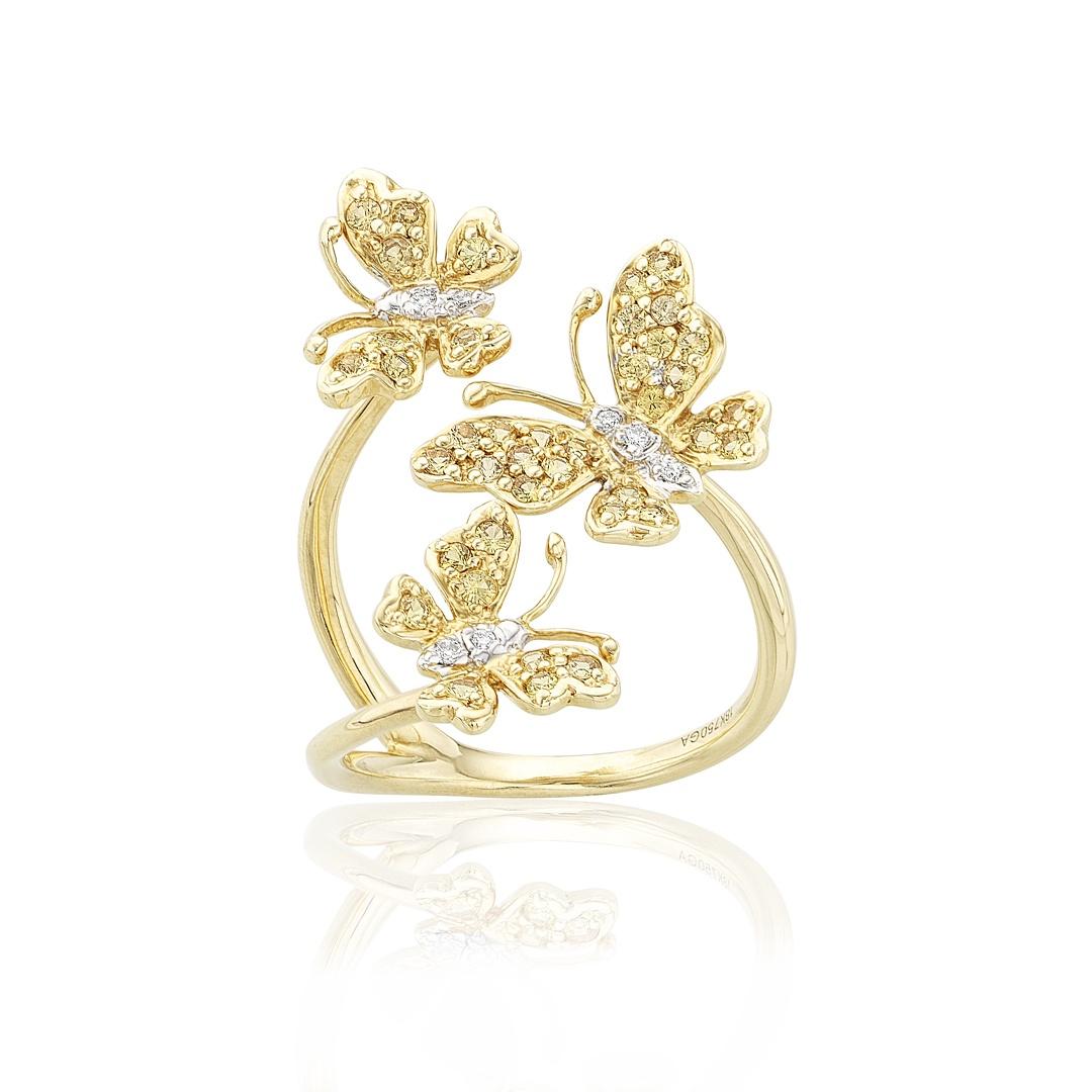 Yellow Sapphire & Diamond Triple Butterfly Ring 0