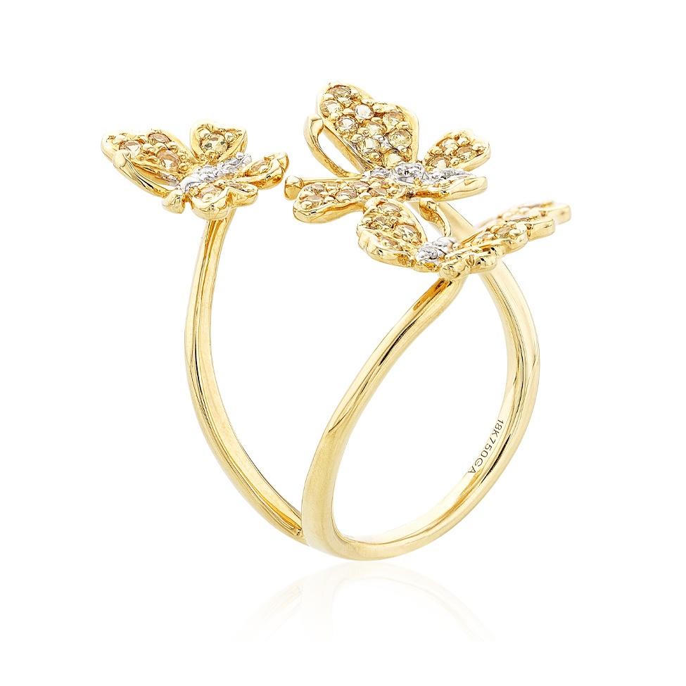 Yellow Sapphire & Diamond Triple Butterfly Ring 1