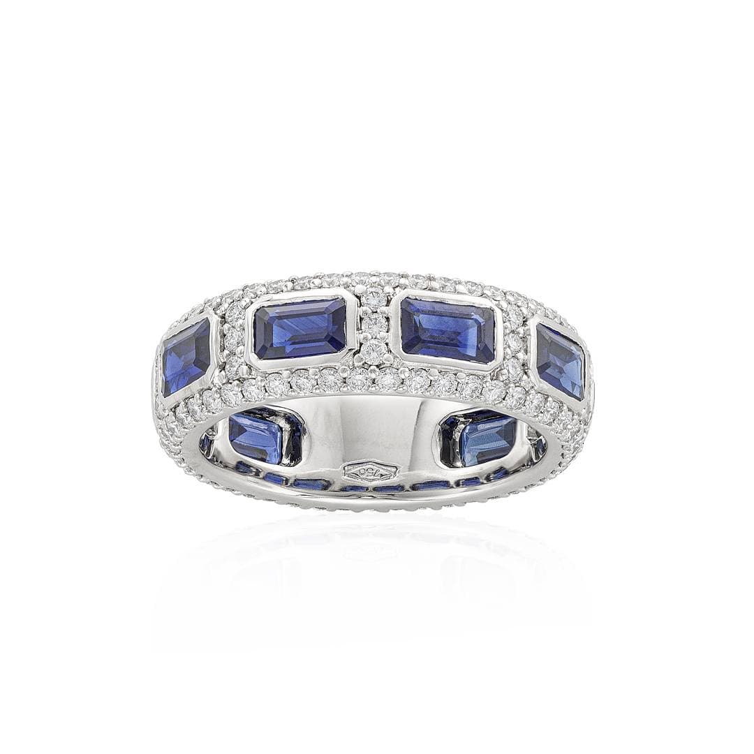 Diamond Band with Sapphire Accents