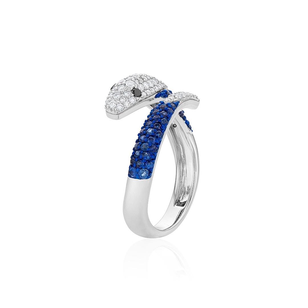 Sapphire and Diamond White Gold Snake Ring 1