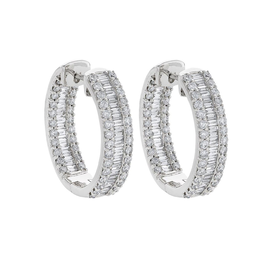 White Gold 3.82 CTW Baguette & Round Diamond 22mm Hoop Earrings