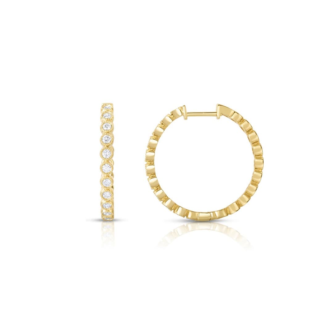 Yellow Gold 0.75 Carat Round Diamond 25mm Hoop Earrings 0