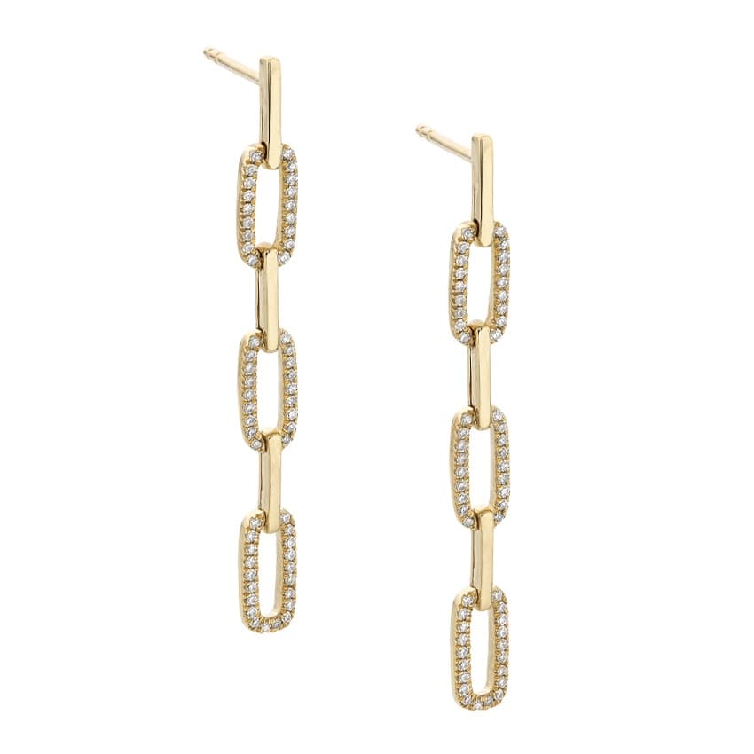 Yellow Gold Round Diamond Link Drop Earrings