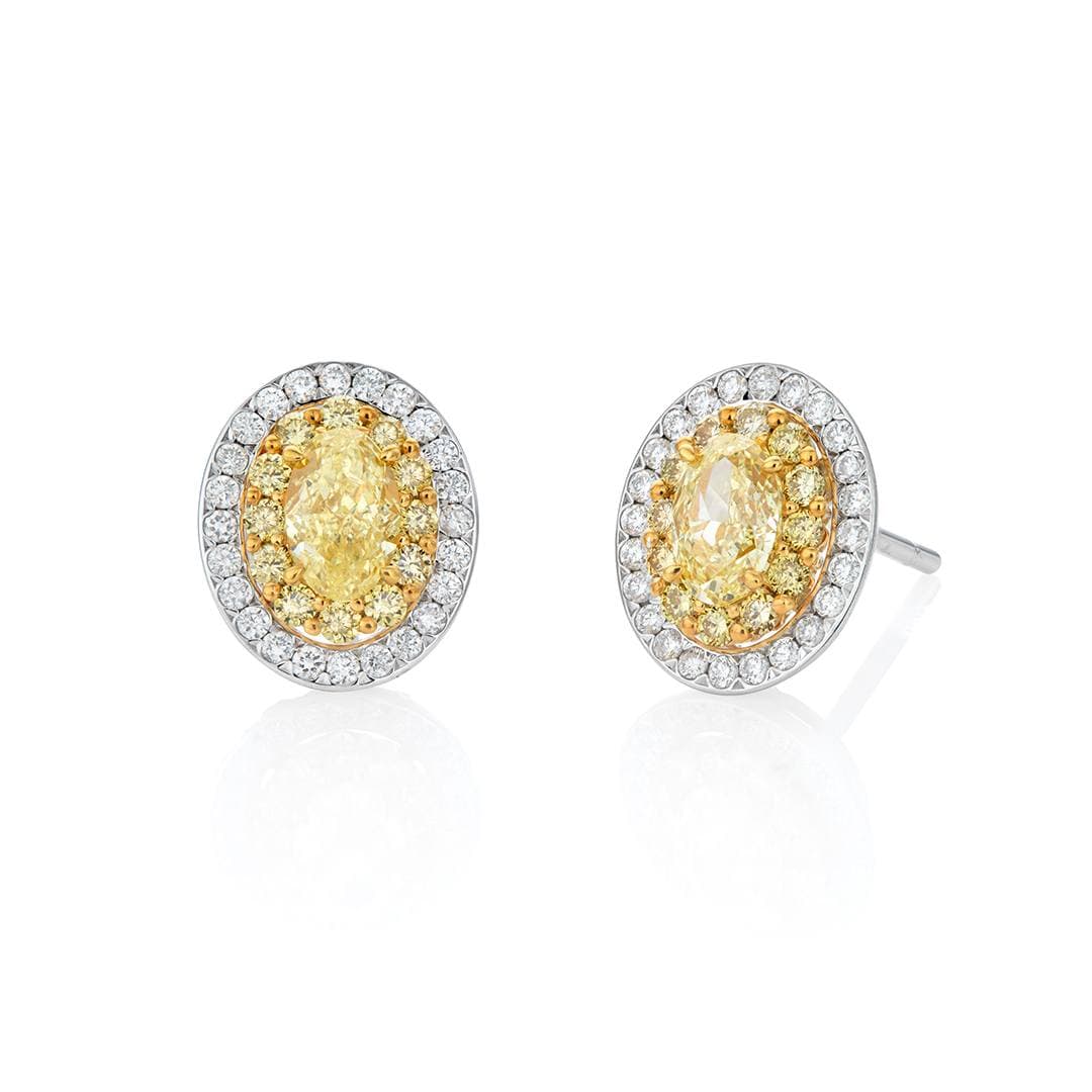 Oval Halo Fancy Yellow Diamond Stud Earrings 0