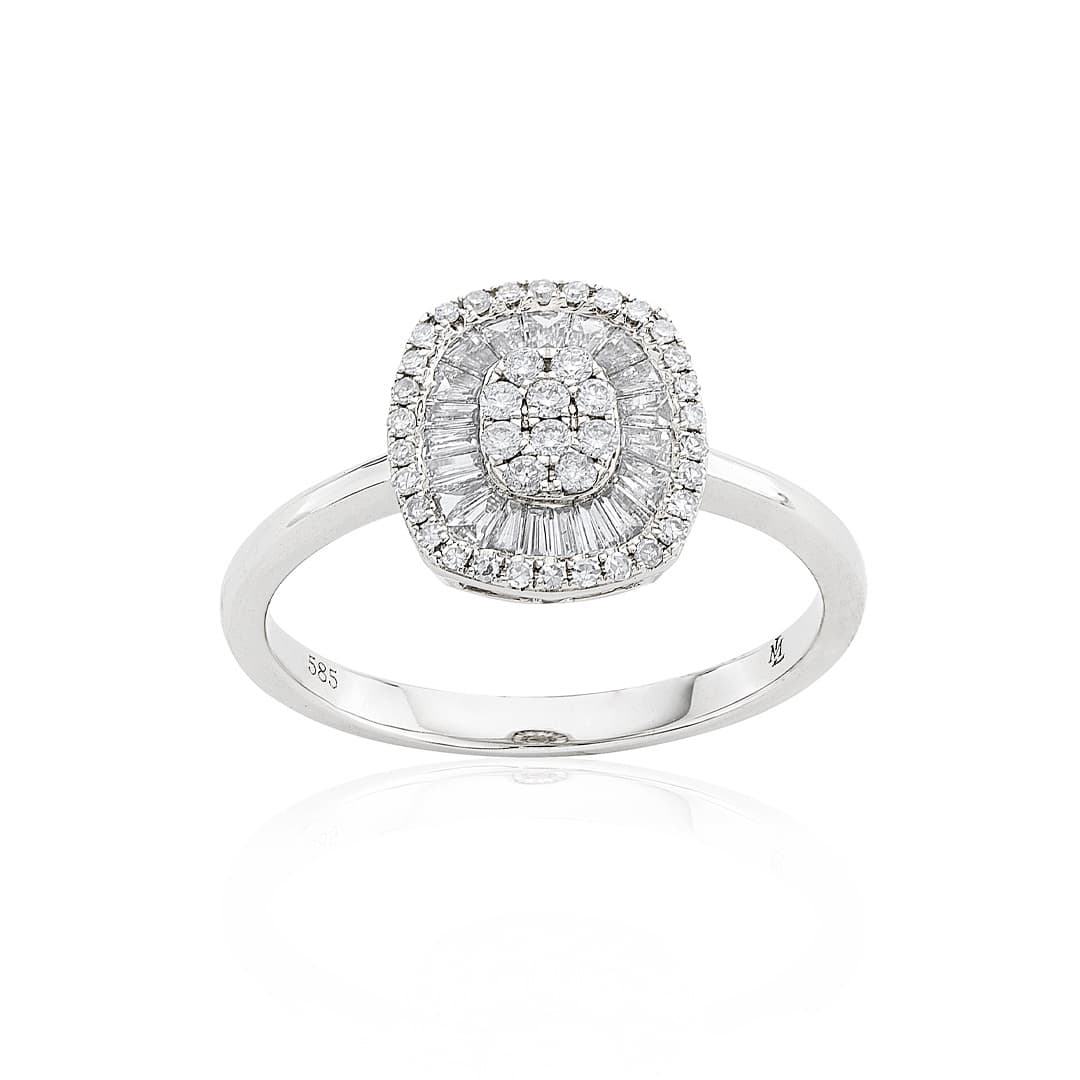 White Gold Baguette & Diamond Cluster Ring 0